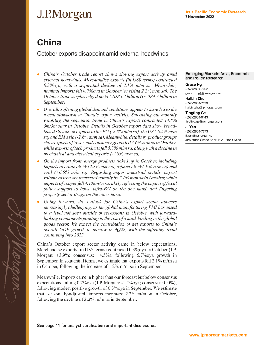 JPMorgan Econ  FI-China  October exports disappoint amid external headwinds-99109983JPMorgan Econ  FI-China  October exports disappoint amid external headwinds-99109983_1.png